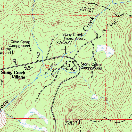 Topographic Map of Stony Creek Campground, CA