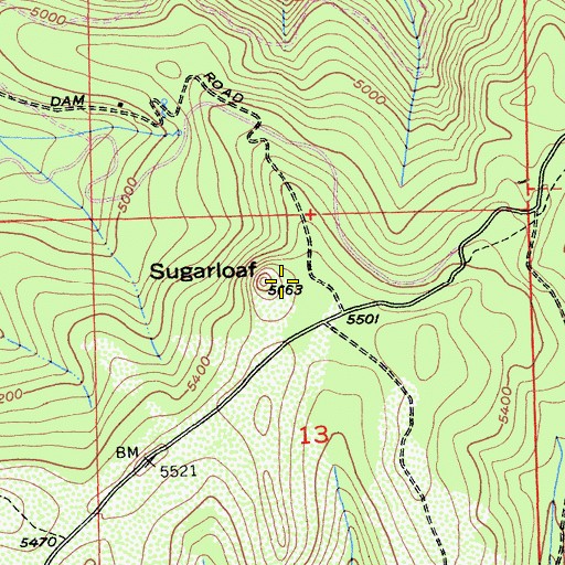 Topographic Map of Sugarloaf, CA