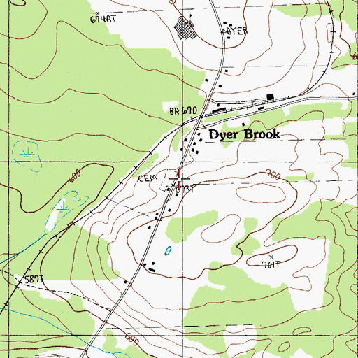 Topographic Map of Dyer Brook Cemetery, ME