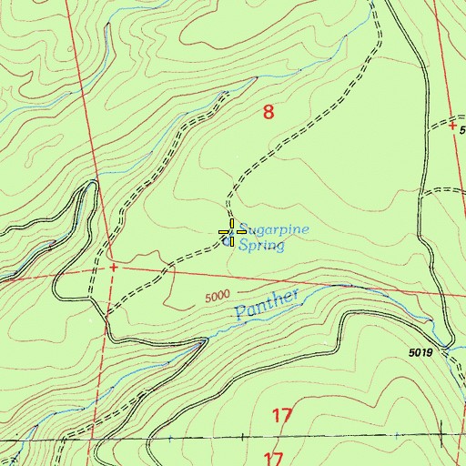 Topographic Map of Sugarpine Spring, CA