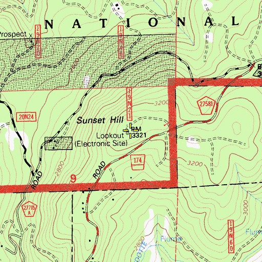 Topographic Map of Sunset Hill, CA