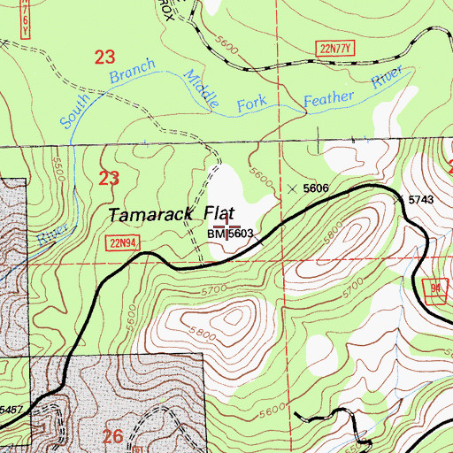 Topographic Map of Tamarack Flat, CA