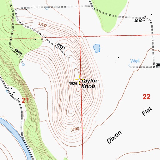 Topographic Map of Taylor Knob, CA