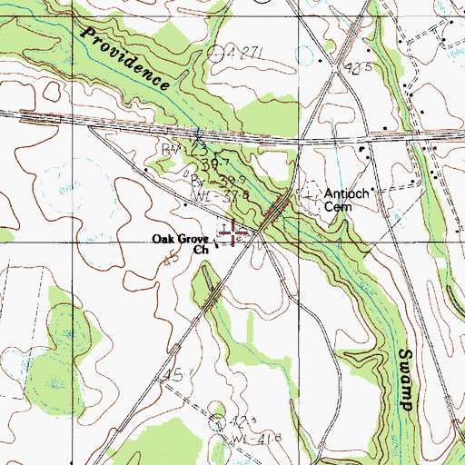 Topographic Map of Oak Grove Baptist Church Cemetery, SC