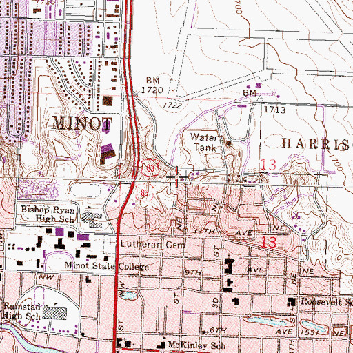 Topographic Map of Church of Christ, ND