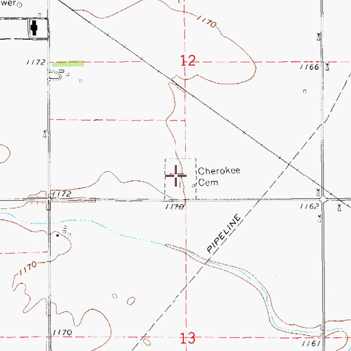 Topographic Map of Cherokee Cemetery, OK