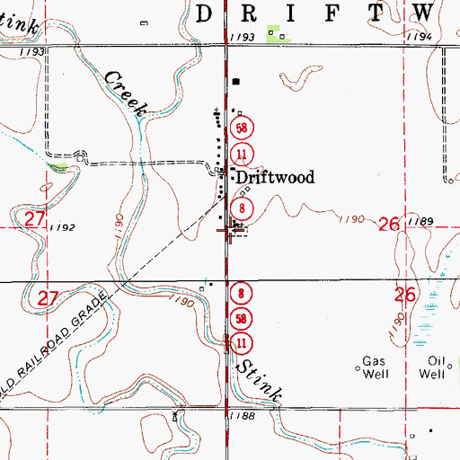 Topographic Map of Driftwood Cemetery, OK