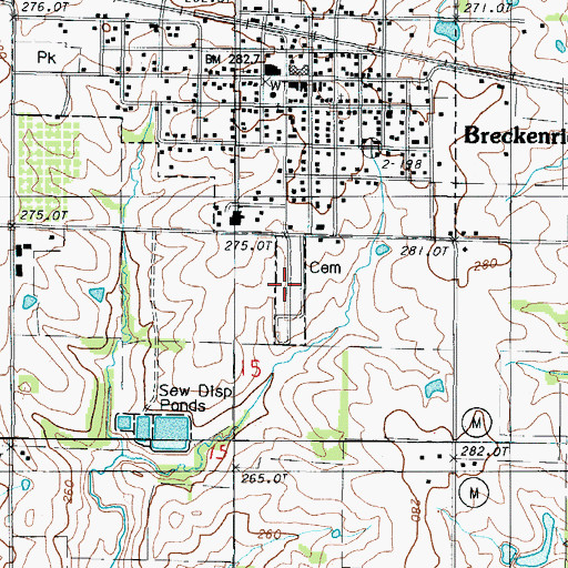 Topographic Map of Rose Hill Cemetery, MO