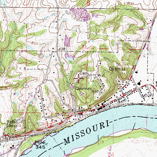 Topographic Map of Missouri City Cemetery, MO