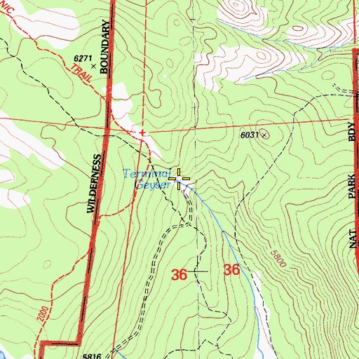 Topographic Map of Terminal Geyser, CA