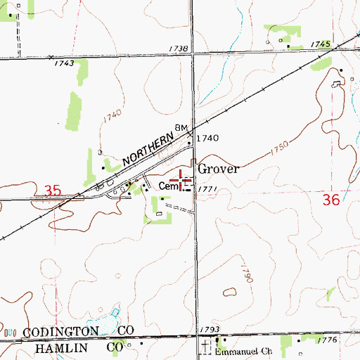 Topographic Map of Saint Peters Catholic Cemetery, SD