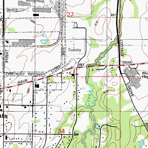 Topographic Map of Steger Fire Department Station 3, IL