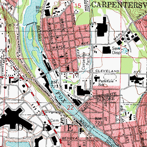 Topographic Map of Carpentersville Fire Department Station 1, IL