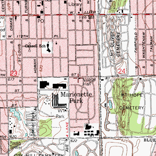 Topographic Map of Merrionette Park Fire Department, IL
