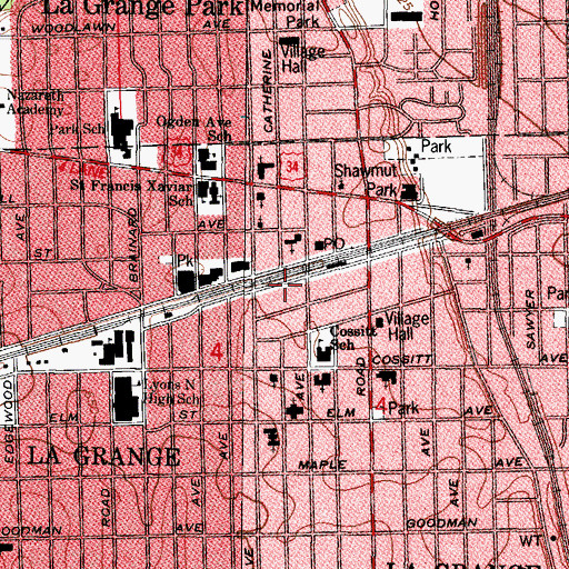 Topographic Map of La Grange Fire Department, IL