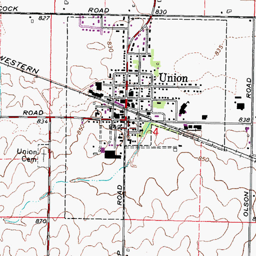Topographic Map of Union Fire Protection District, IL