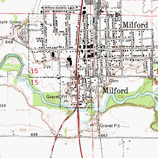 Topographic Map of Milford Fire Protection District, IL