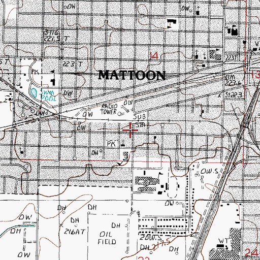 Topographic Map of Mattoon Fire Department Station 3, IL