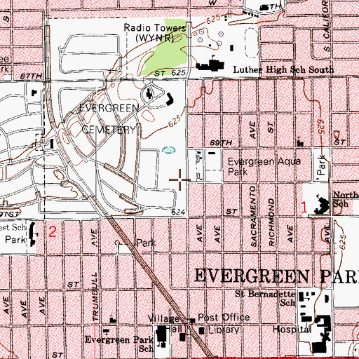 Topographic Map of Evergreen Park Fire Department, IL