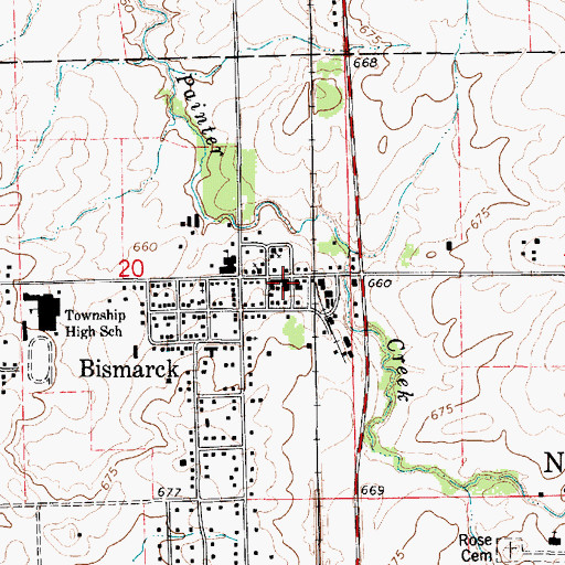 Topographic Map of Bismarck Community Fire Protection District, IL