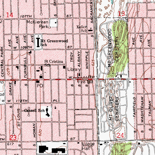 Topographic Map of Chicago Fire Department District 6 Station 92, IL
