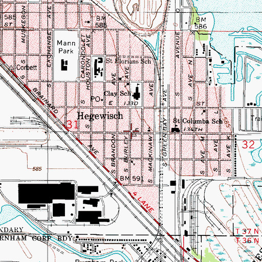 Topographic Map of Chicago Fire Department District 6 Station 97, IL