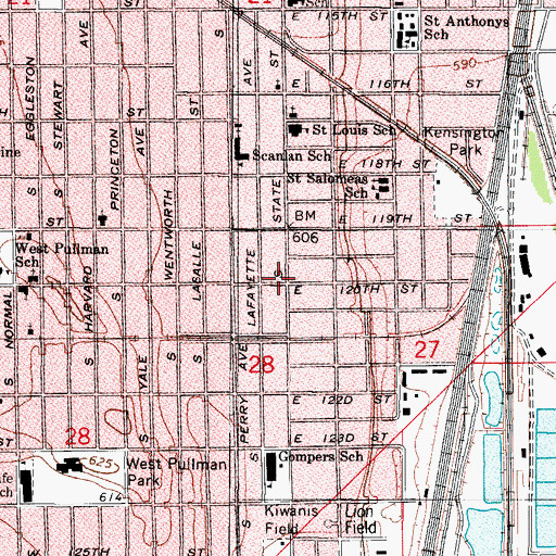 Topographic Map of Chicago Fire Department District 6 Station 75, IL