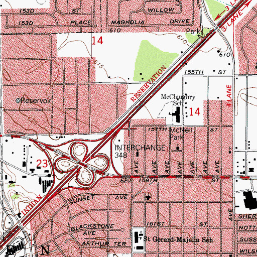 Topographic Map of Markham Fire Department Station 2, IL