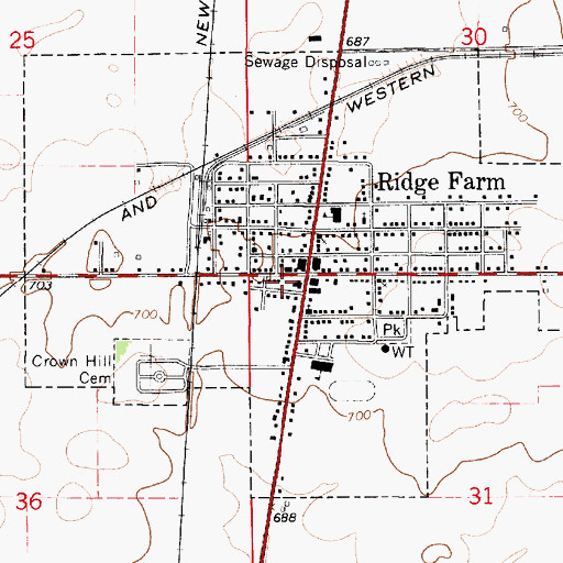 Topographic Map of Ridge Farm Fire Protection District, IL