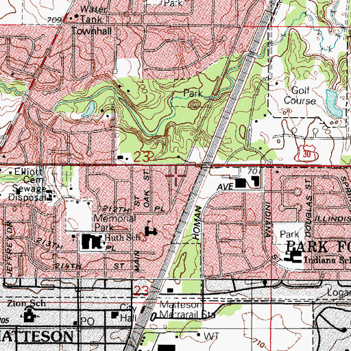 Topographic Map of Matteson Fire Department Station 1, IL