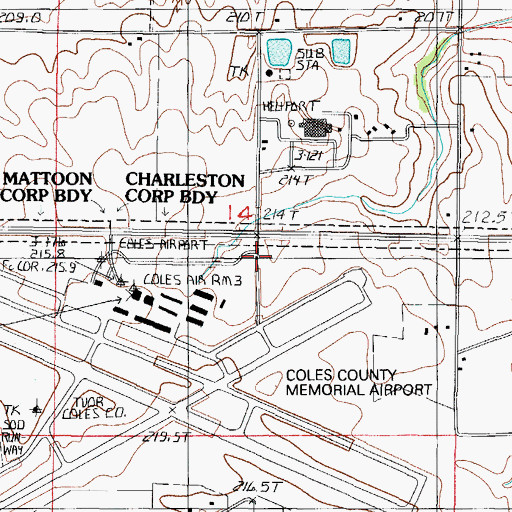 Topographic Map of Mattoon Fire Department Station 2, IL