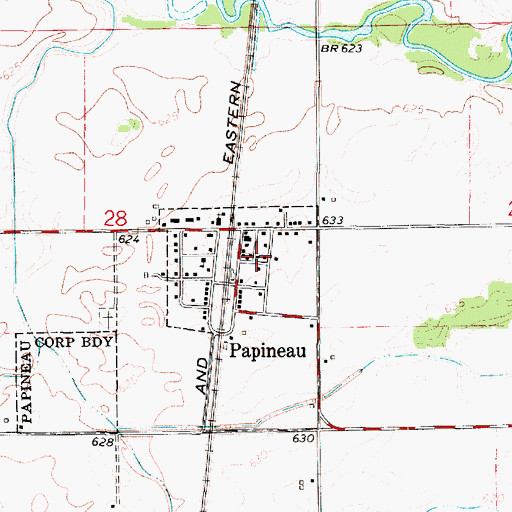 Topographic Map of Papineau Fire Protection District, IL