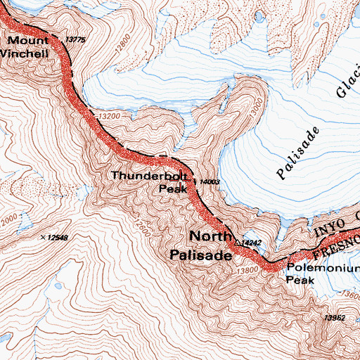Topographic Map of Thunderbolt Peak, CA