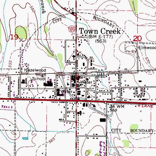 Topographic Map of Town Creek Volunteer Fire Department, AL