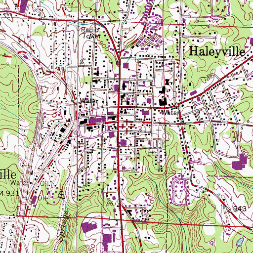 Topographic Map of Haleyville Volunteer Fire Department Station 1, AL