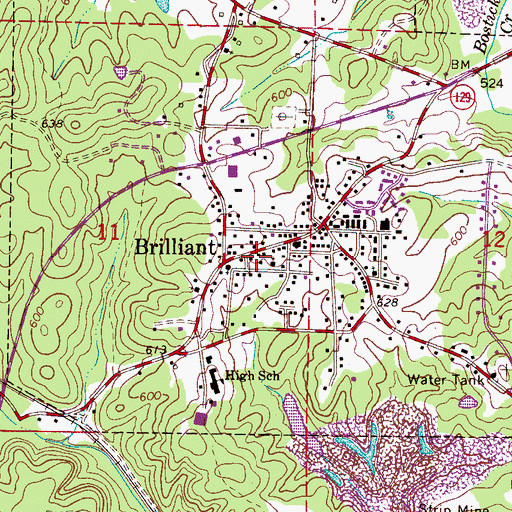 Topographic Map of Brilliant Volunteer Fire Department, AL