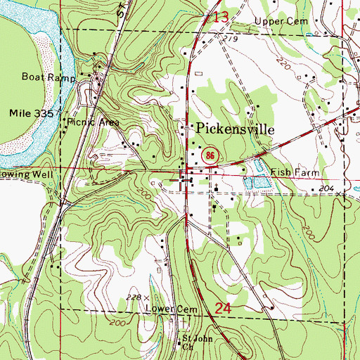 Topographic Map of Pickensville Volunteer Fire Department, AL