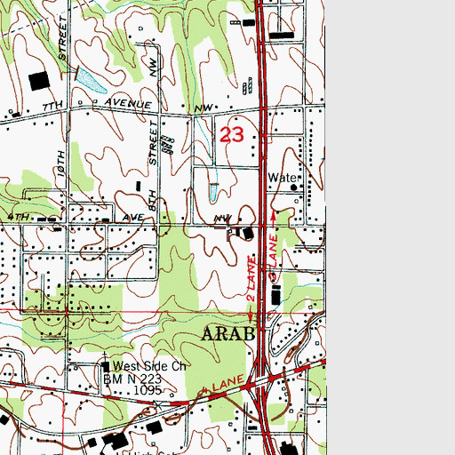 Topographic Map of Arab Fire and Emergency Medical Services Department, AL
