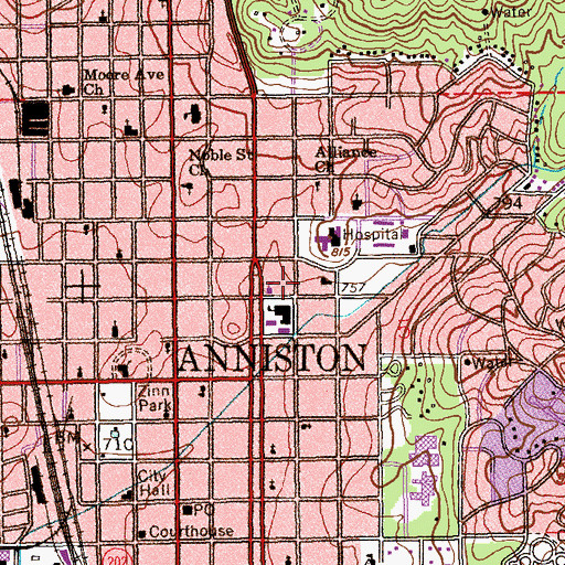 Topographic Map of Anniston Fire Department Station 1, AL