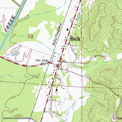 Topographic Map of Belk Volunteer Fire Department, AL