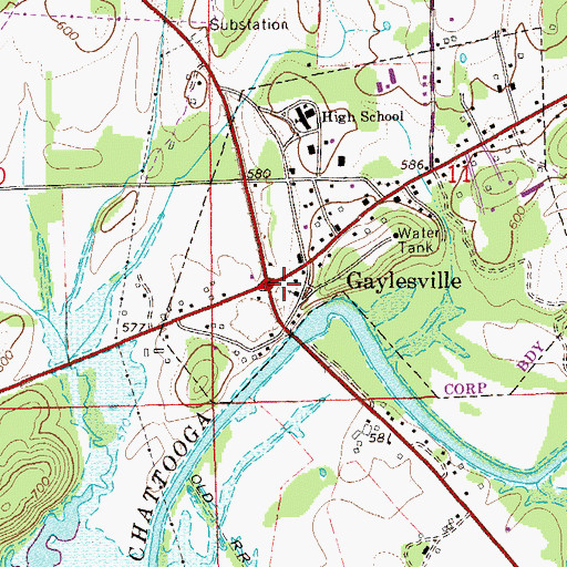 Topographic Map of Gaylesville Volunteer Fire Department, AL