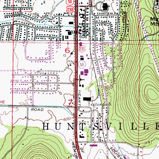 Topographic Map of Huntsville Fire and Rescue Station 7, AL