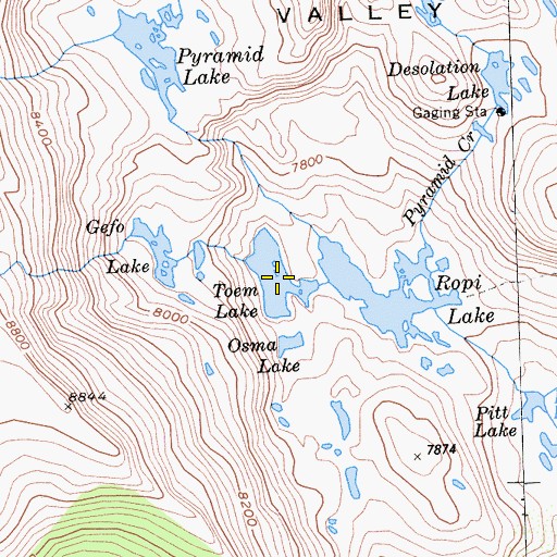 Topographic Map of Toem Lake, CA