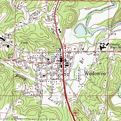 Topographic Map of Wedowee Volunteer Fire Department, AL