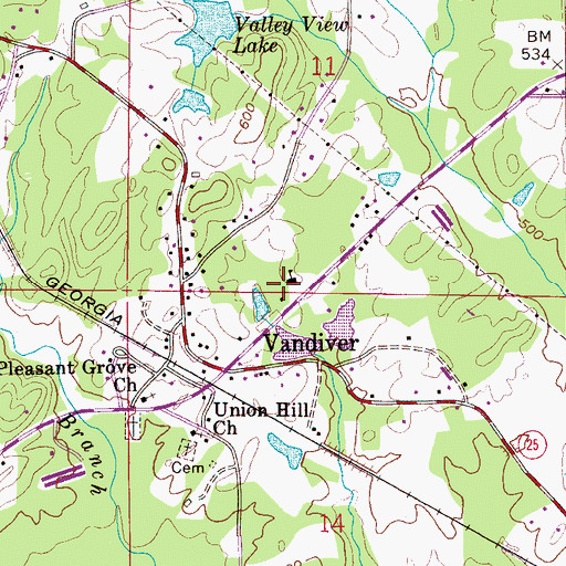 Topographic Map of Vandiver Volunteer Fire and Rescue Department Station 1, AL