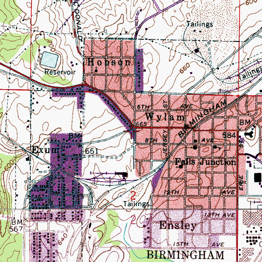 Topographic Map of Birmingham Fire and Rescue Service Station 17, AL