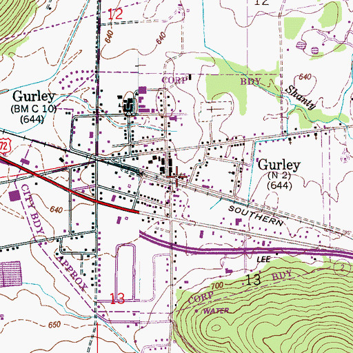 Topographic Map of Gurley Volunteer Fire Department Station 2, AL