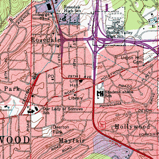 Topographic Map of Homewood Fire and Rescue Station 1, AL