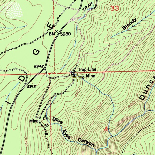 Topographic Map of Trap Line Mine, CA