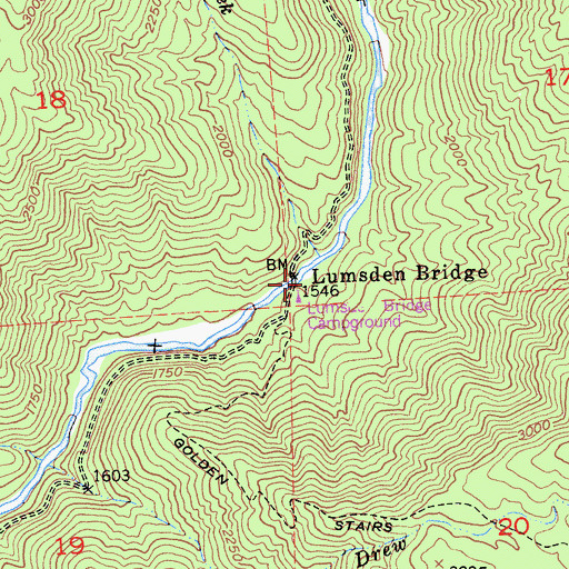 Topographic Map of Lumsden Bridge, CA